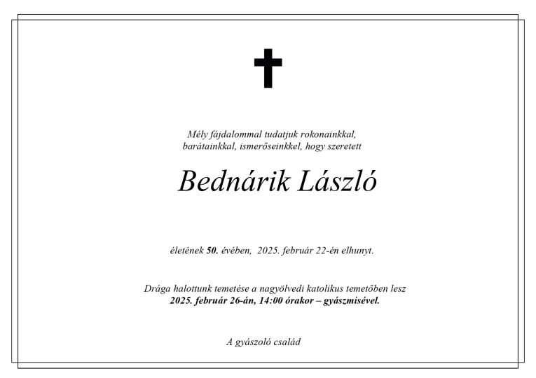 Gyászjelentés - Bednárik László